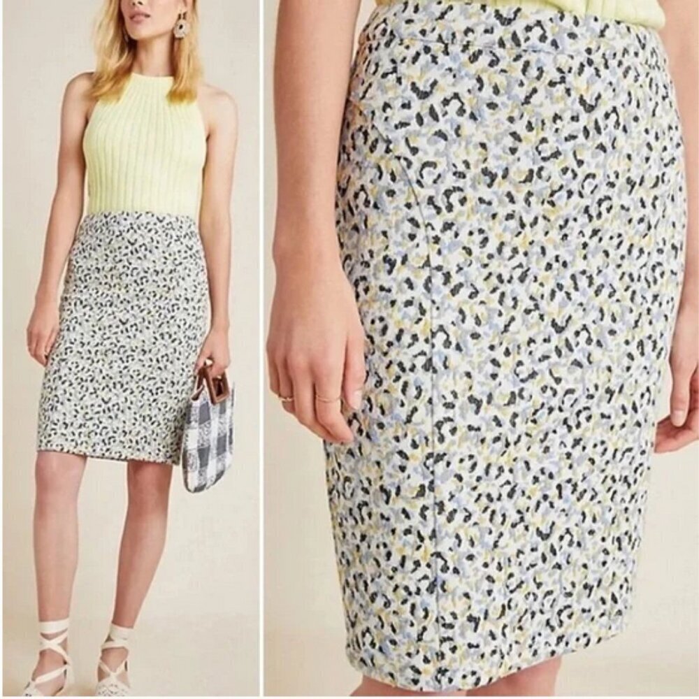 ANTHROPOLOGIE Maeve Leopard Print Pencil Skirt High Waist Jacquard S AnimalPrint